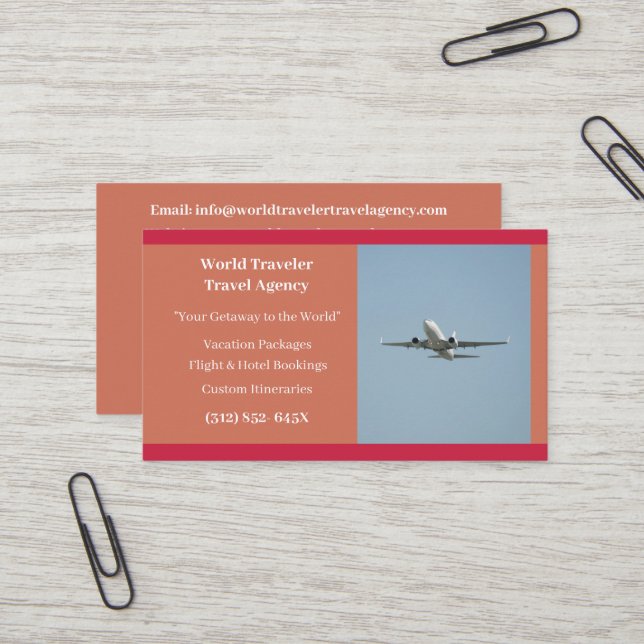 Orange White Flugzeug Agent Airplane Travel Agency Visitenkarte (Vorderseite/Rückseite Beispiel)