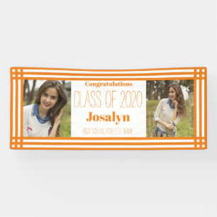 Orange White Geometric Foto Graduation Party Banner