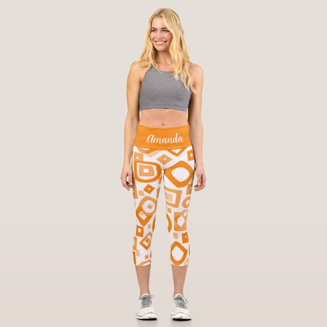 Orange White Geometry High Waisted Capris (Vorderseite)