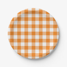 Orange White Gingham Kariertes Muster Pappteller