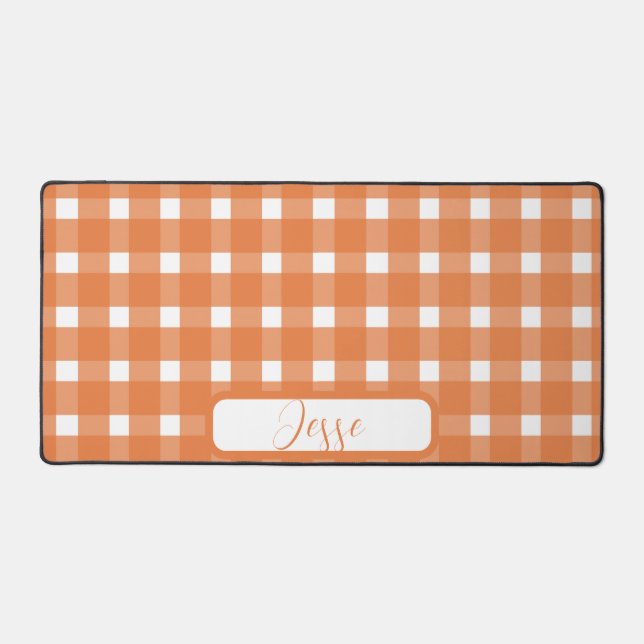 Orange White Gingham Pattern Schreibtischunterlage (Vorderseite)