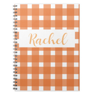 Orange White Gingham Personalisiert Notizblock