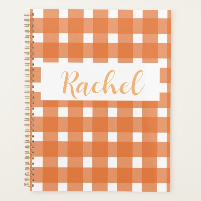 Orange White Gingham Personalisiert Planer (Vorderseite)