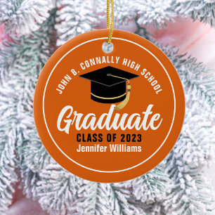 Orange White Graduate Custom 2025 Abschluss Keramik Ornament