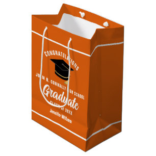 Orange White Graduate Custom 2025 Graduation Party Mittlere Geschenktüte