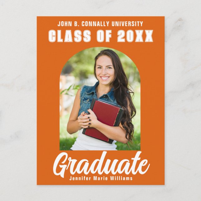 Orange White Graduate Foto Modernes, feines Abschl Postkarte (Vorderseite)