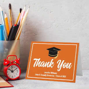 Orange White Graduate Personalisierter Abschluss Dankeskarte