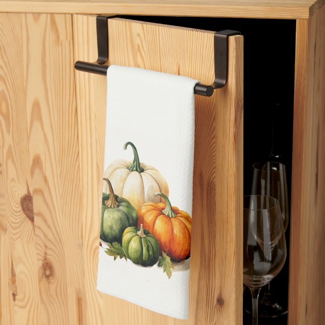 Orange, White & Green Pumpkin Fall Themed Geschirrtuch (Drittel gefaltet)