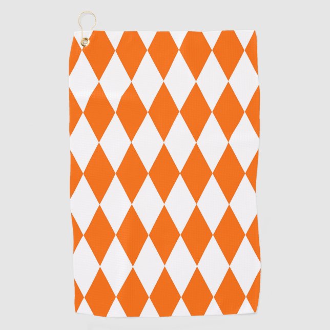 Orange White Harlequin Diamonds Schachbretts Desig Golfhandtuch (Vorderseite)