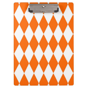Orange White Harlequin Diamonds Schachbretts Desig Klemmbrett