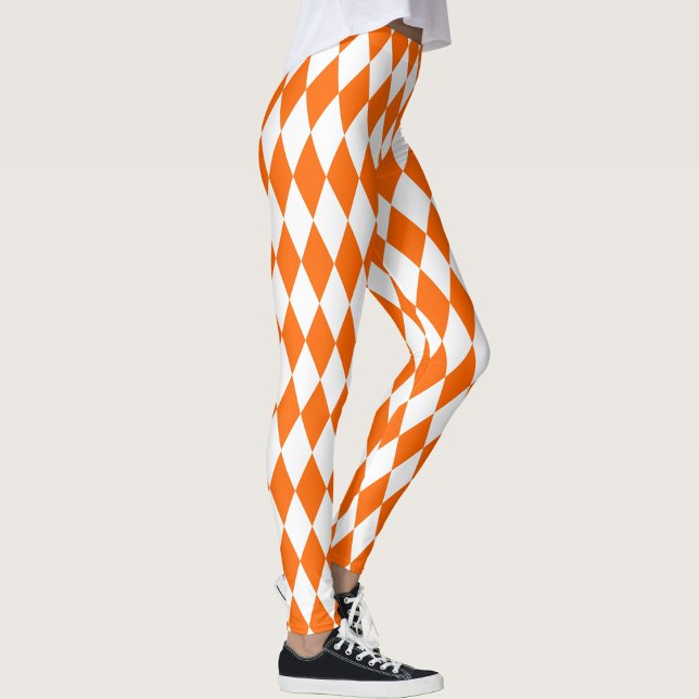 Orange White Harlequin Diamonds Schachbretts Desig Leggings (Von Creator hochgeladen)