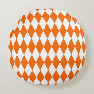 Orange White Harlequin Diamonds Schachbretts Desig Rundes Kissen