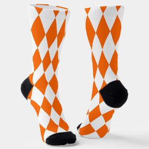 Orange White Harlequin Diamonds Schachbretts Desig Socken