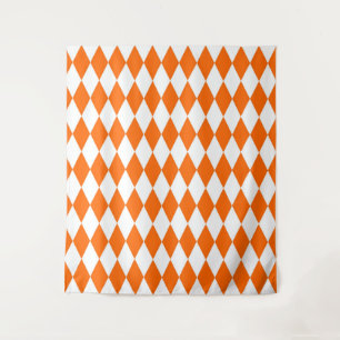 Orange White Harlequin Diamonds Schachbretts Desig Wandteppich