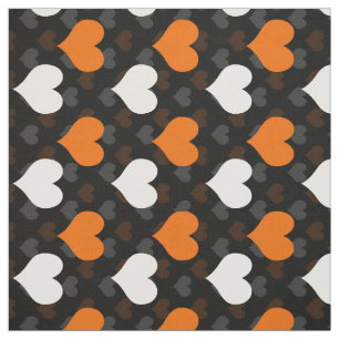 Orange White Hearts Black Stoff