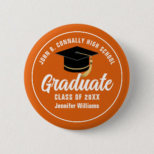 Orange White High School Graduate Individuelle Nam Button