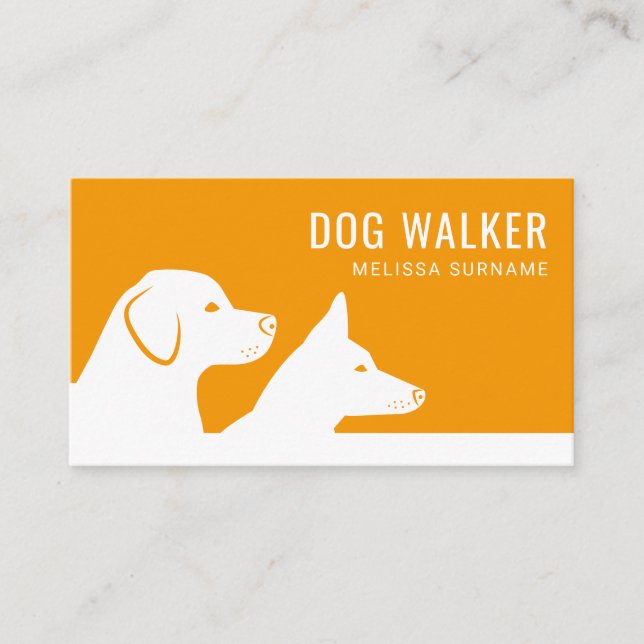 Orange & White Hund Silhouetten Hundwalker Visitenkarte (Vorderseite)