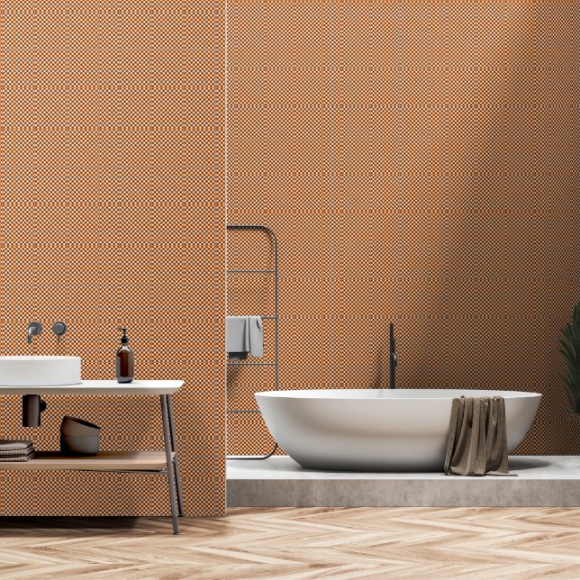 Orange White Kariert Gingham Tapete (Badezimmer)