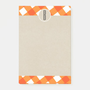 Orange White Kariert Kraft Rustic Monogram Initial Post-it Klebezettel