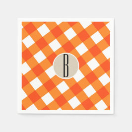 Orange White Kariert Kraft Rustic Monogram Initial Serviette