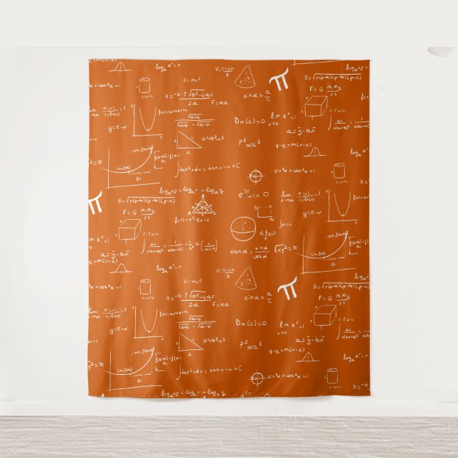Orange White Mathematic Formulas Equations Wandteppich (Vorderseite)