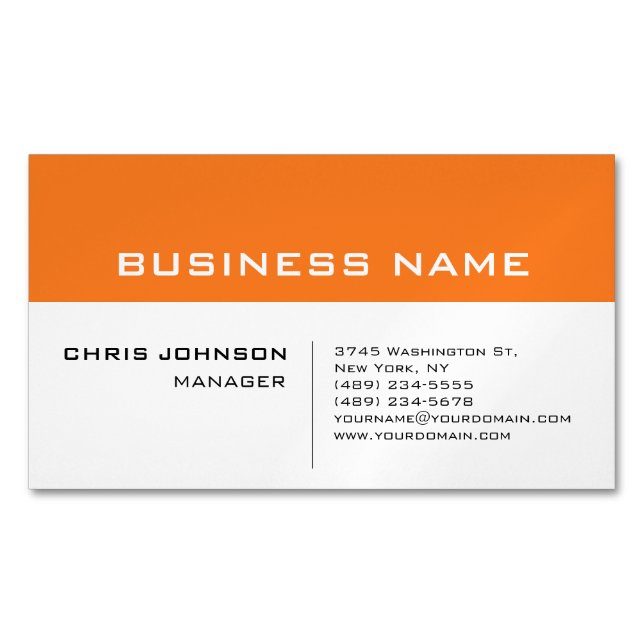 Orange White Modern Minimalistisch Magnetische Visitenkarte (Vorderseite)