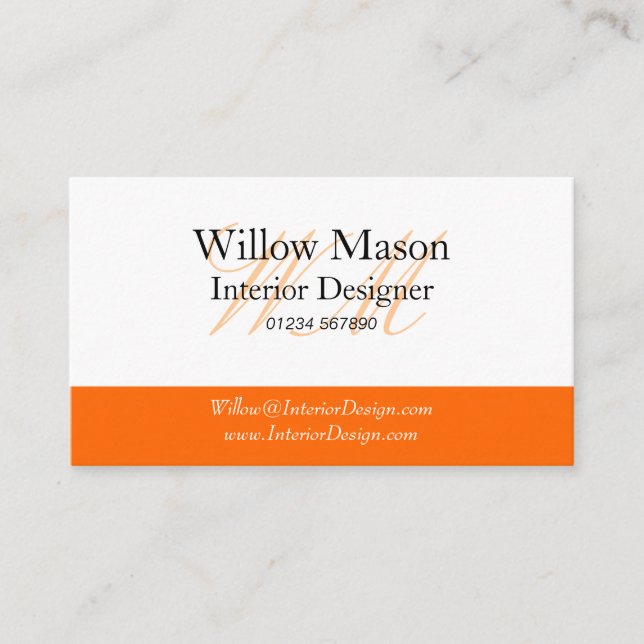 Orange & White Monogram Business Card Visitenkarte (Vorderseite)
