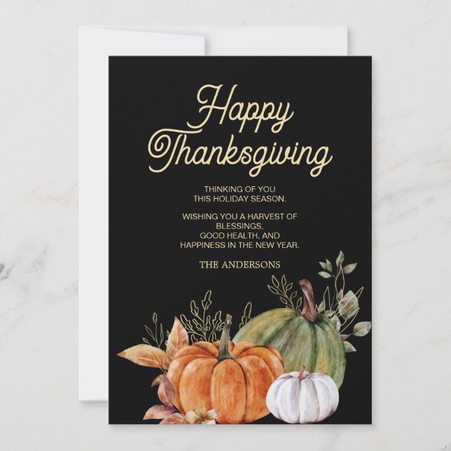 Orange White Pumpkins Black Happy Thanksgiving Einladung (Vorderseite)