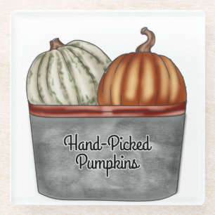 ORANGE & WHITE PUMPKINS IN TIN BASKET GLASUNTERSETZER
