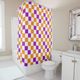 Orange White Purple Checkered Pattern Design  Duschvorhang