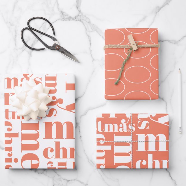 Orange White Simple FroChristmas Moderne Trendy Geschenkpapier Set (Vorderseite)