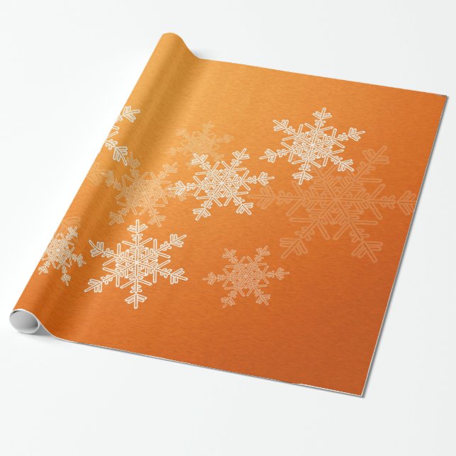 Orange White Snowflakes Minimalistisch Weihnachten Geschenkpapier (Ungerollt)