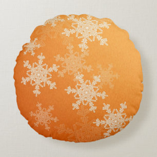 Orange White Snowflakes Minimalistisch Weihnachten Rundes Kissen