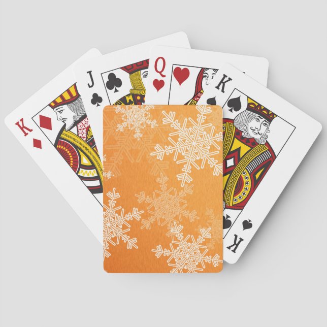 Orange White Snowflakes Minimalistisch Weihnachten Spielkarten (Rückseite)