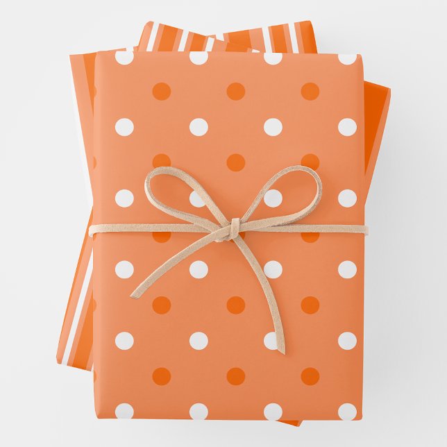 Orange & White Stylish & Fun Stripes & Polka Dots Geschenkpapier Set (Orange & White Stylish & Fun Stripes & Polka Dots Wrapping Paper Sheets)