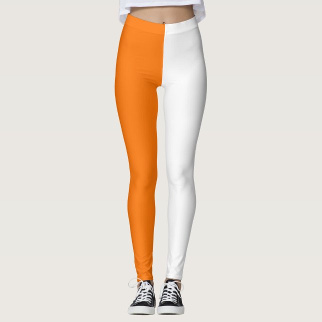 Orange White Two Tone Split Halbdesign Leggings (Vorderseite)