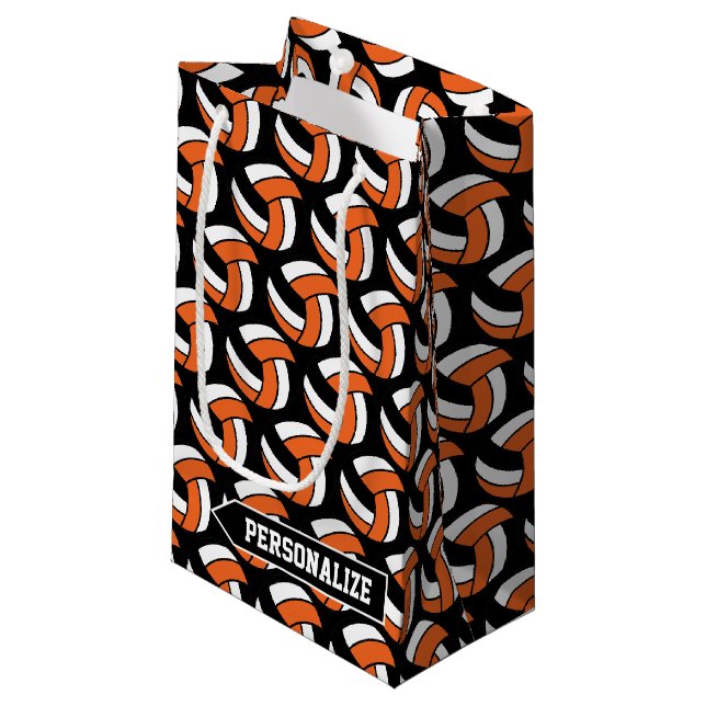Orange, White und Black Volleyball - Persönlich ge Kleine Geschenktüte (Vorderseite Schrägansicht)