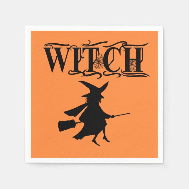 Orange Wicked Flying Witween Halloween Serviette (Vorderseite)