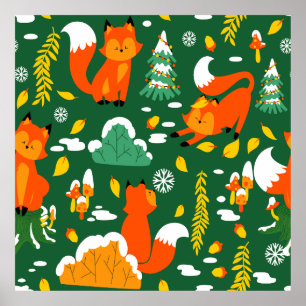 Orange Wild Herbst Winter Forest Fox Poster