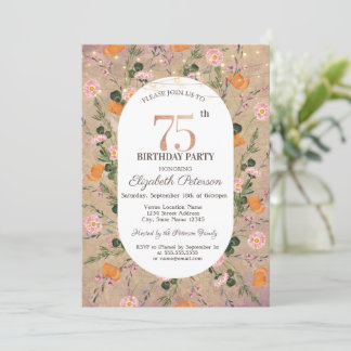 Orange Wildblume String Lights 75. Geburtstag Einladung