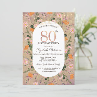 Orange Wildblume String Lights 80. Geburtstag Einladung
