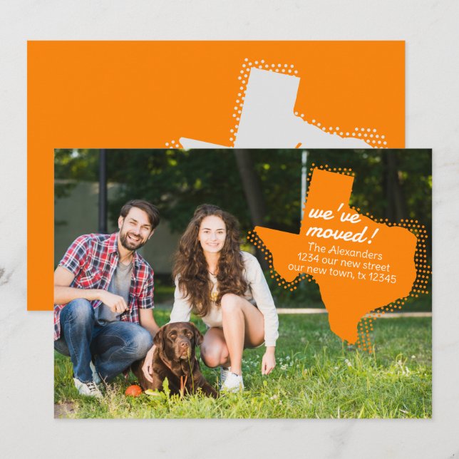 Orange wir haben uns bewegt - gepunktete Texas bew Ankündigung (Vorne/Hinten)