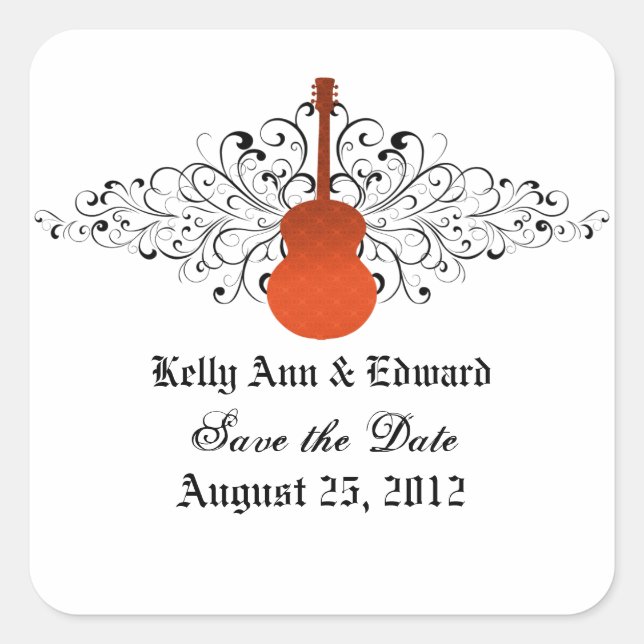 Orange Wirbel Gitarre Save the Date Stickers (Vorderseite)