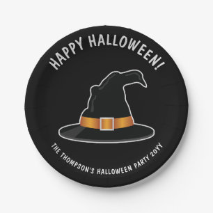 Orange Witch Hat Hexe Happy Halloween Pappteller