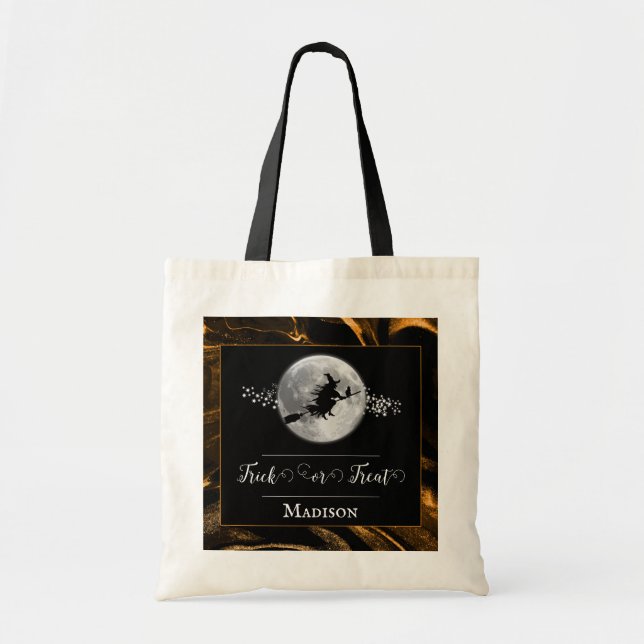 Orange Witz Silhouette Halloween Trick oder Treat Tragetasche (Vorne)