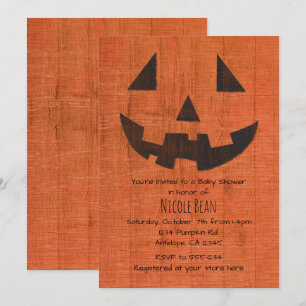 Orange Wooden Pumpkin Rustikales Halloween-Party Einladung