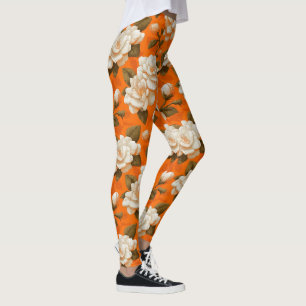 Orange Workout-Kleidung Gardenias Florale Geschenk Leggings