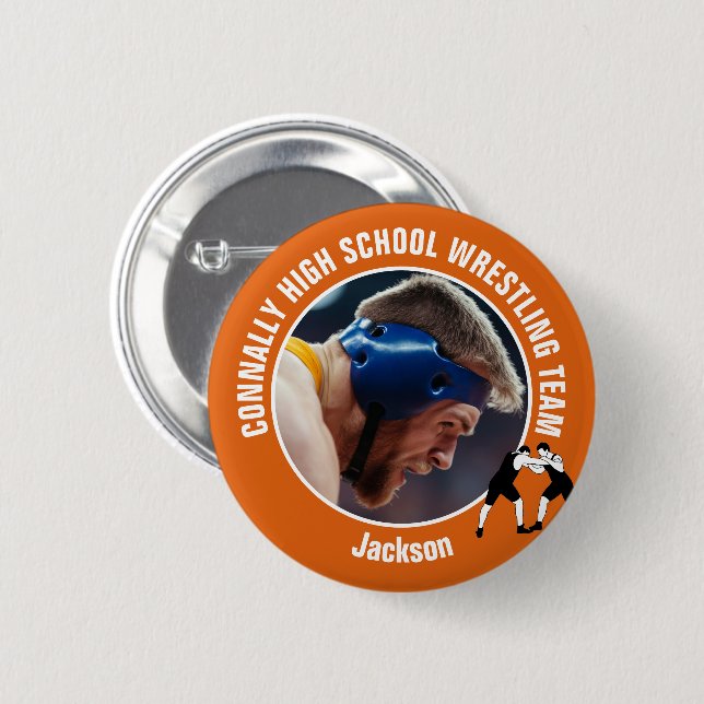 Orange Wrestling-Team-Foto High School Ringer Button (Vorne & Hinten)