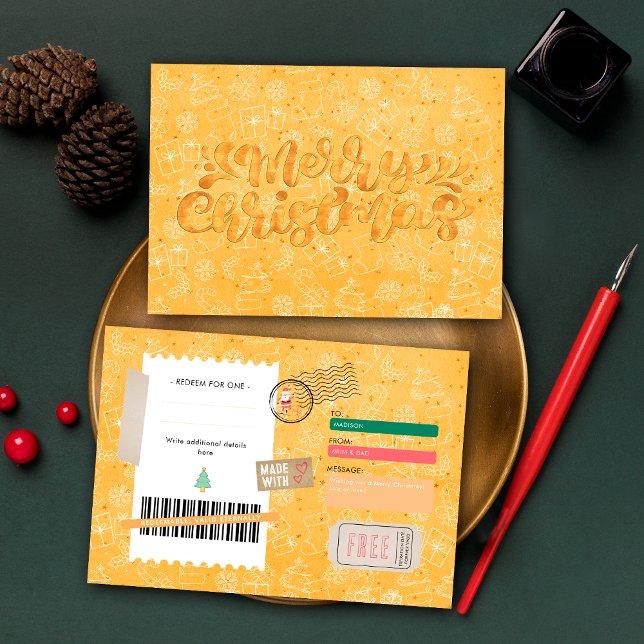 Orange Xmas Pattern Christmas Ticket Gift Voucher (Von Creator hochgeladen)