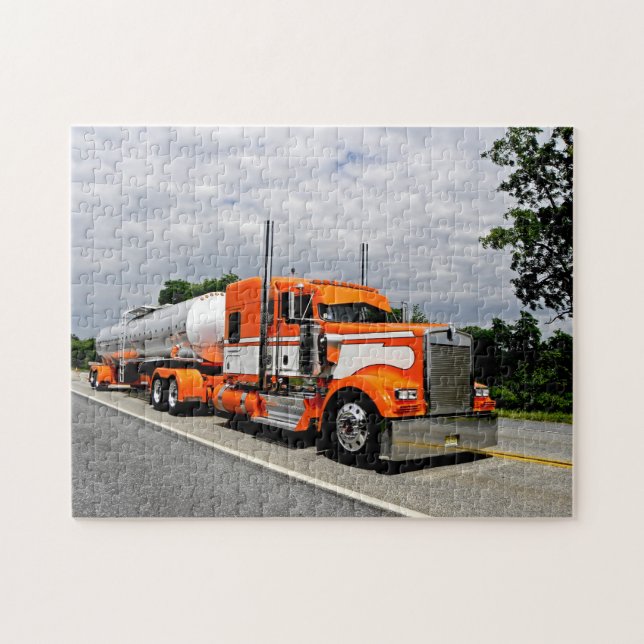 Orange Ya eifersüchtiges Kenworth Puzzlespiel (Horizontal)